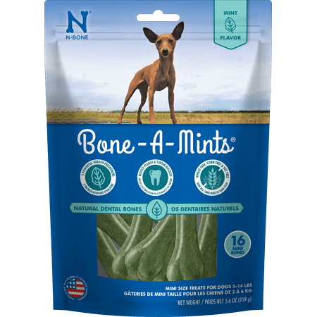 UPC: 0657546621642 | N-Bone® Bone-A-Mints® Dental Treat Mint Flavor MINI 16ct 5.6 oz