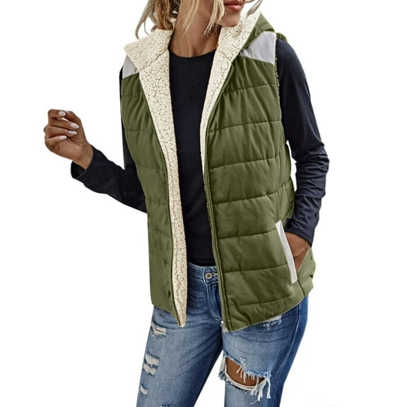 Sanbonepd Womens Puffer Vest Fall Reversible Sleeveless Fleece Jacket Zip Up Warm Winter Coat Outerwear