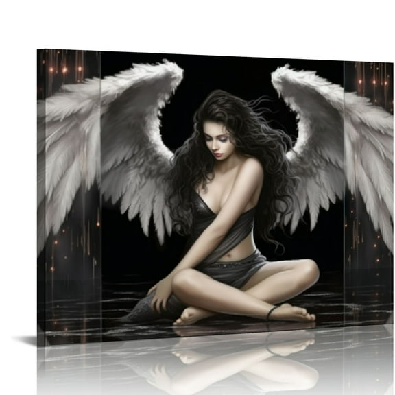 JEUXUS  Angel Wing Canvas Wall Art: Girl with Wings Goth Room Decor - Angel Picture Print Modern Gothic Home Decoration, Inspirational Framed Poster for Living Room