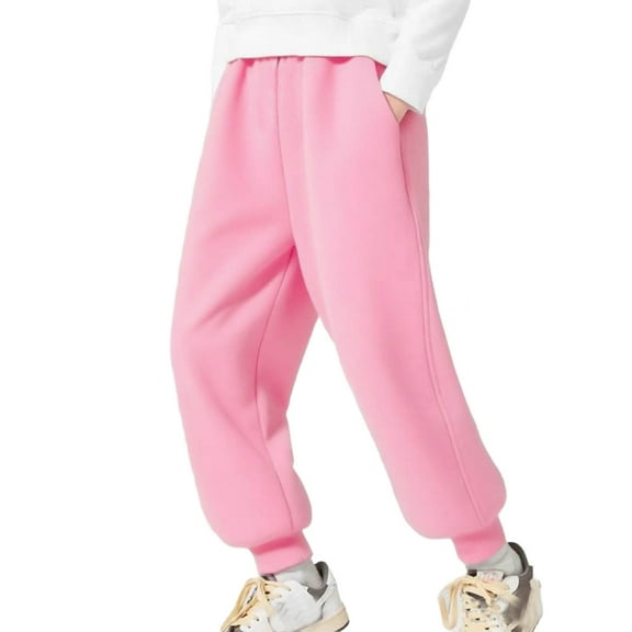 Cethrio Girls Cotton Sweatpants Size 10-12, Elastic Waist Casual Warm Relaxed Fit Jogger Pants Pink