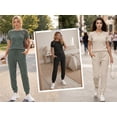 thumbnail image 4 of MOYIKO Two Piece Lounge Sets for Women Summer Outfits Crew Neck Short Sleeve Tops Long Pants Matching Sets Travel Vacation Trendy Clothes, 4 of 7