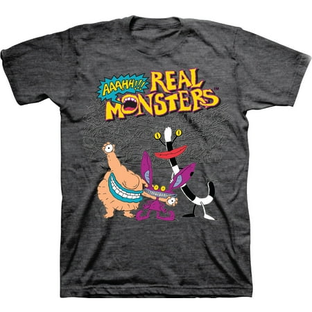 Mens Nickelodeon AAAHH REAL MONSTERS Shirt - Retro Nick Real Monsters tee - Classic Nick Graphic T-Shirt (Charcoal Heather, Small)