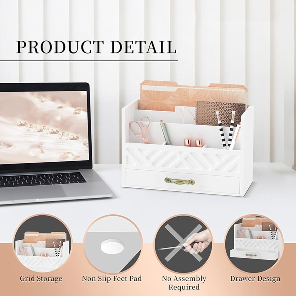 JZROCKER Multifunctional Wood File Organizers for Desk With Drawer Portable Accessory for Home Office and School Use