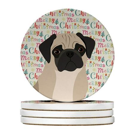 

Pug Fawn #3 Christmas Large Sandstone Coasters Pack of 4 4 in x 4 in