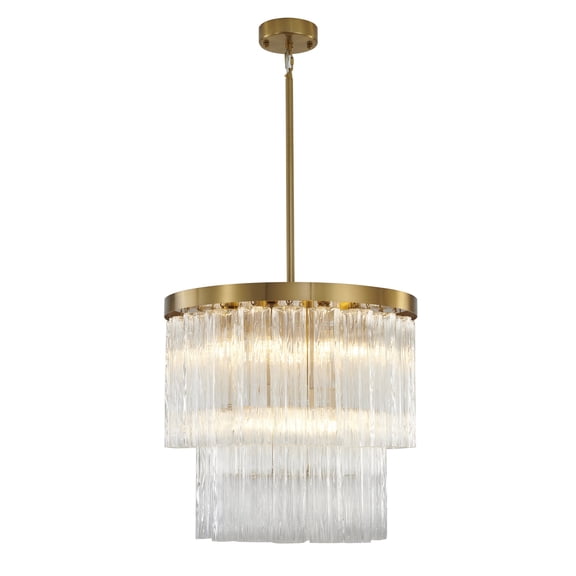 Design Living 12-Light D24" Round Satin Brass Frame Chandelier with Clear Hanging Ribbed Glass