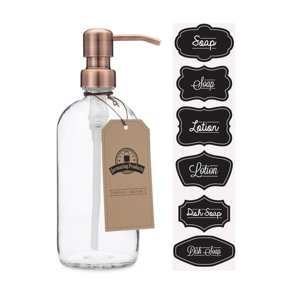 Clear Glass Pint Jar Soap and Lotion Dispenser with Metal Pump (Copper)