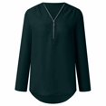 thumbnail image 2 of CHOK Blouses et Chemises pour Femmes à Fermeture Éclair Manches Longues Unies Col en V Tunique Décontractée Ourlet Incurvé T-shirts chandail-Overs Blouses pour Dames pour l'Automne, 2 of 5