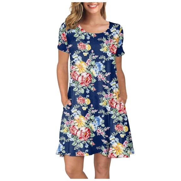 AOOCHASLIY Valentine's Day Womens Dresses Summer Women's Summer Casual Sleeve Print Short Sleeve O-Neck Short Party Dress
