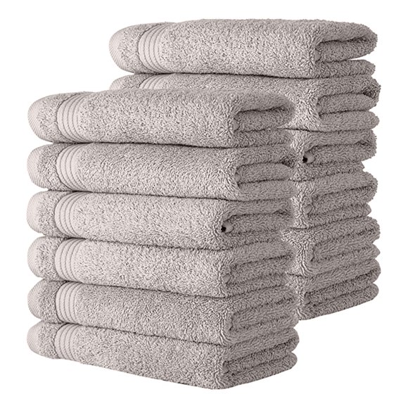Classic Turkish Towels CTT - Premium Washcloths 12 Pack Set, 100% Turkish Cotton, Highly Absorbent & Quick Dry, Face Towels Wash Cloths for Hotel, Spa & Gym | 12"x12" (Light Grey)