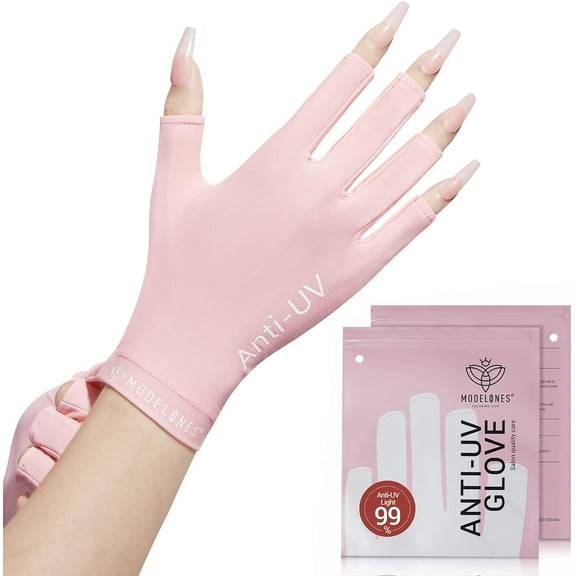 modelones UV Gloves for Gel Manicures, Professional UPF99  Anti UV Protection Gloves for Gel Nail Lamp (Pink)