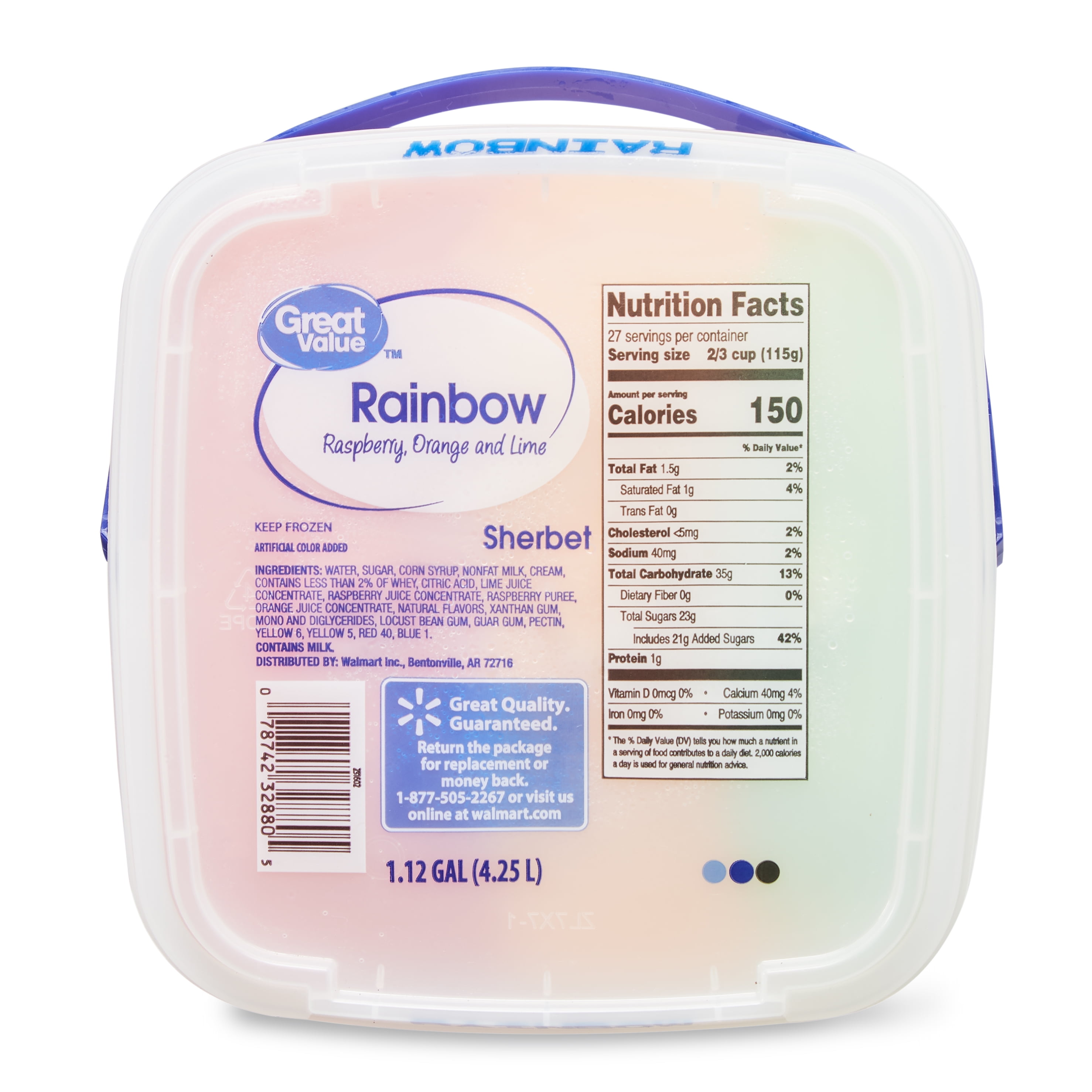 Great Value Rainbow Sherbet, 144 fl oz