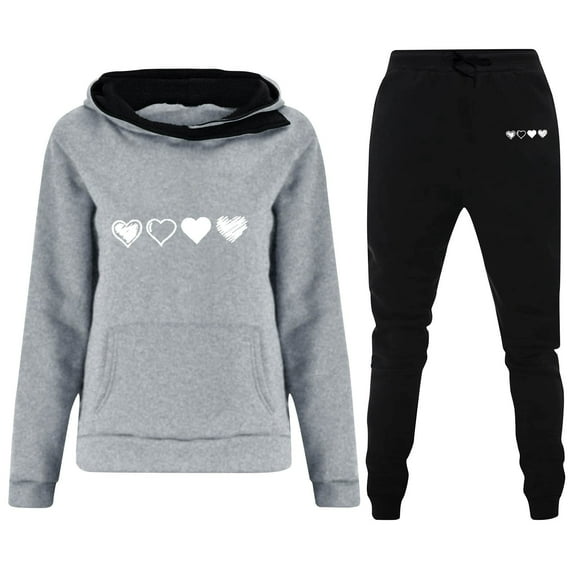 hotojiny Womens 2 Piece Valentine's Day Outfits Fashion Long Sleeve Hoodies and Sweatpants Outfits Sweatsuit