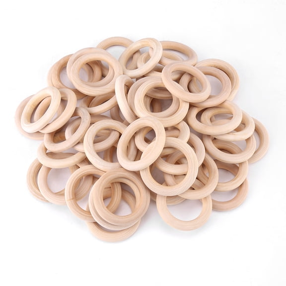 POCREATION Natural Wood Rings,50pcs Unfinished Natural Wooden Round Rings  Wood Craft Circles