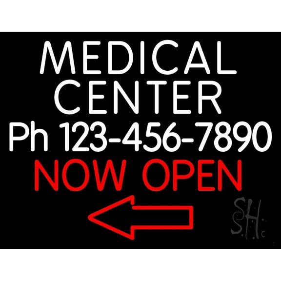 Medical Center Now Open LED Neon Sign 15 x 19 - inches, Black Square Cut Acrylic Backing, with Dimmer - Bright and Premium built indoor LED Neon Sign for Defence Force.