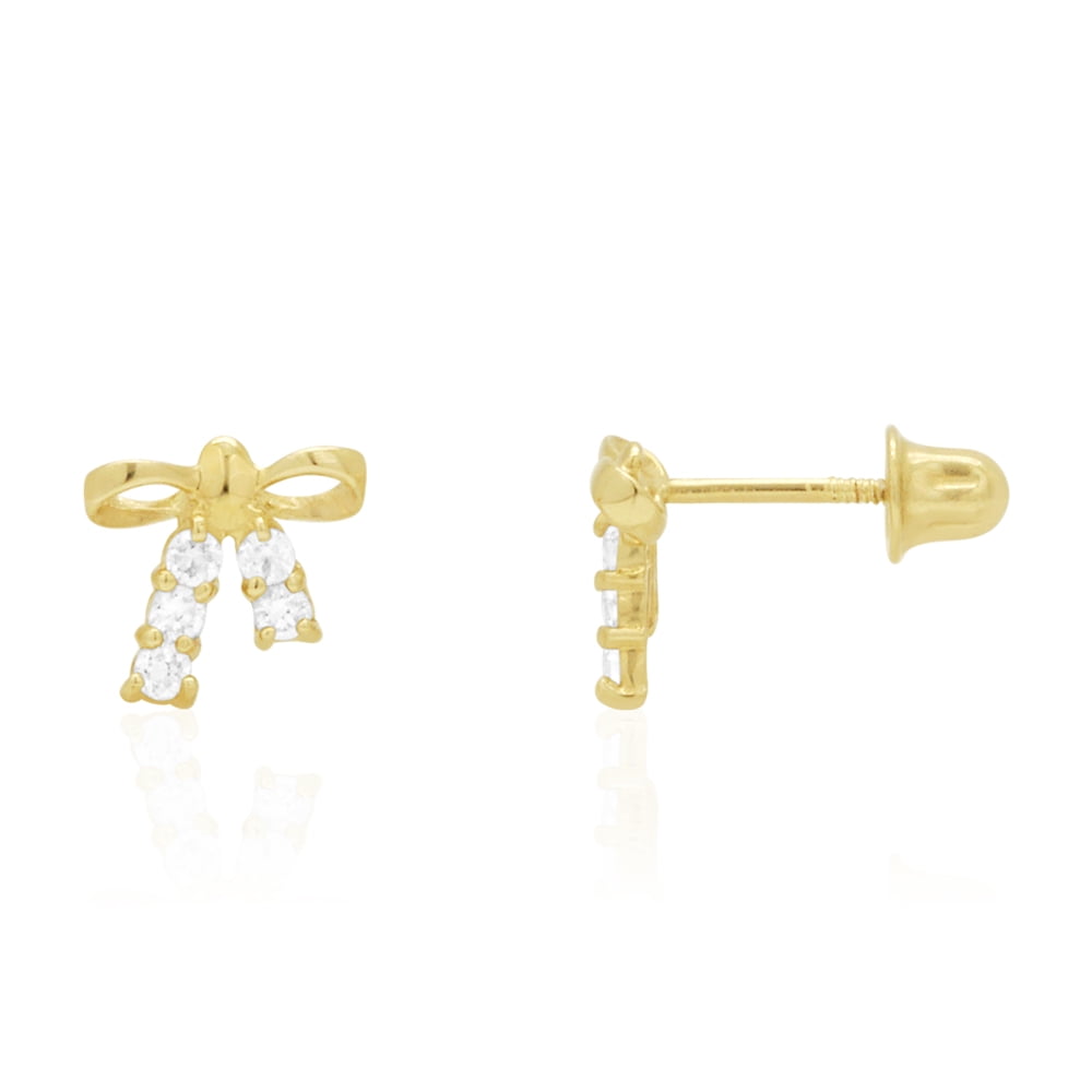 14K Solid Yellow Gold Red Enamel Baby Bird Screw Back Stud Kids Earrings