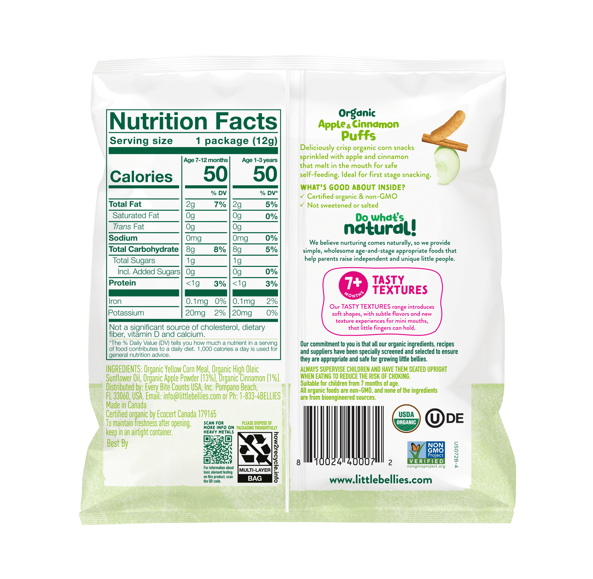 (2 pack) Little Bellies Organic Apple & Cinnamon Puffs Snack, 0.42 oz Bag
