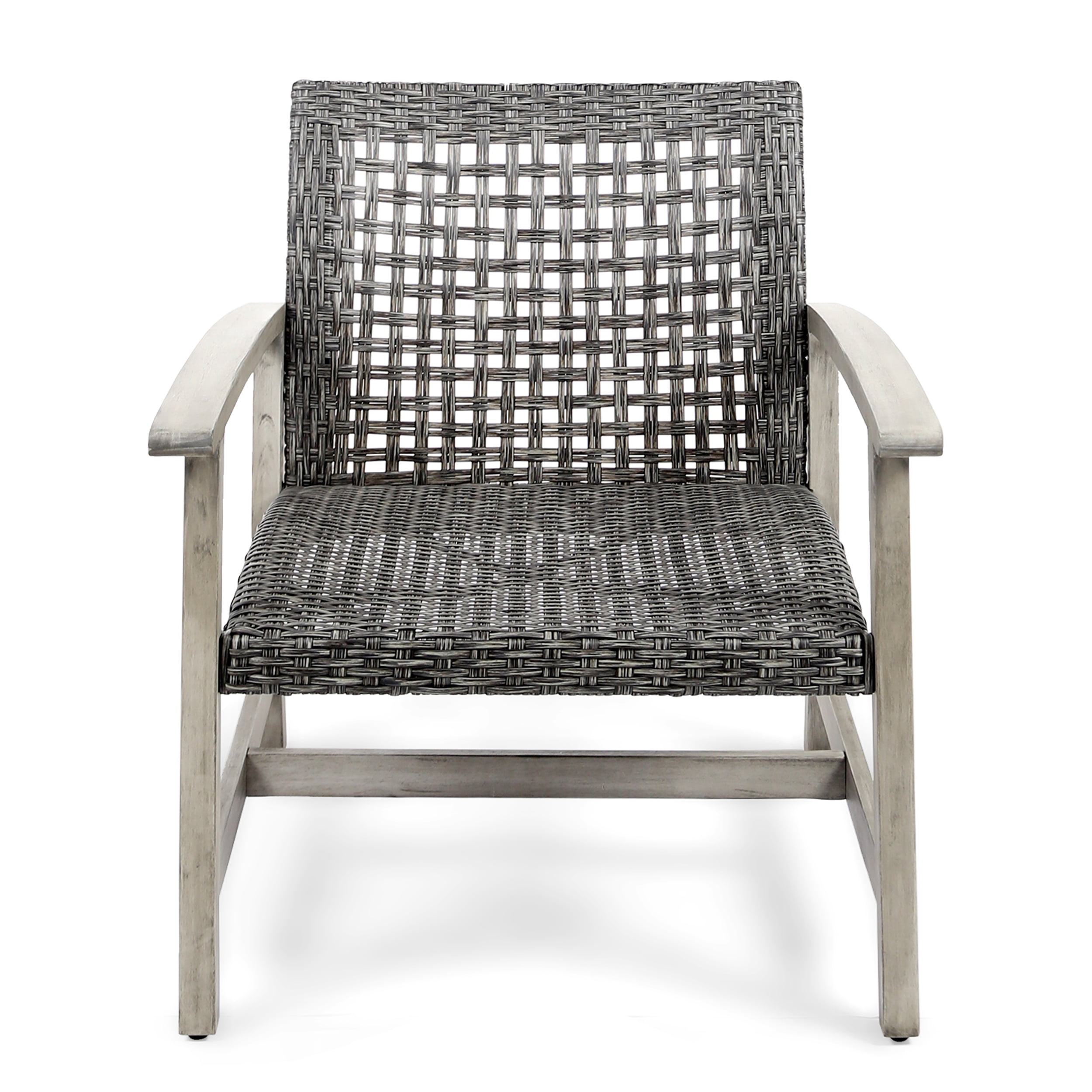 Outdoor Wood Woven Combined Club Chair Set of 2, Leisure Relax Seats for Patio Garden, Mixed Black and Light Gray Wash