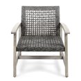 thumbnail image 2 of GDF Studio Viola Outdoor Wood and Wicker Club Chairs, Set of 4, Grey Finish and Mixed Black, 2 of 6