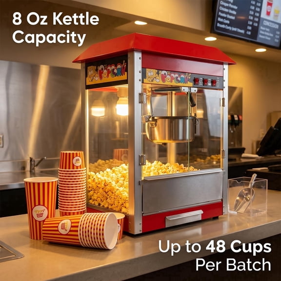 Commercial Grade Popcorn Machine,1300W Popcorn Poppers with 48 Cups Per Batch,Stainless Steel Popcorn Maker for Home Theater Party