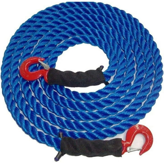 Tow Rope Heavy Duty Polypropylene with Hooks, 12,500 LBS Breaking Strength for Mid Size Pickups and Cars, Made in The USA 1 inch in Diameter (20 Feet)