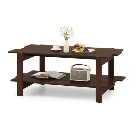 Coffee Table with Storage, 45" Slatted Wood Center Table, Walnut Finish, Living Room & Reception Furniture