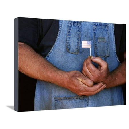 Man Holding Small American Flag Stretched Canvas Print Wall Art By Bob