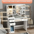 thumbnail image 4 of Vanity Desk with LED lighted Mirror and Jewelry Organizer & Glass Top and Charging Station, Makeup Vanity with 3 Drawers and 2 Storage Cabinets & Hidden Compartment, Dressing Table for Bedroom, White, 4 of 7