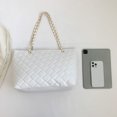 thumbnail image 4 of Bolso de compras de cuero de PU acolchado con patrón de celosía de monedero informal para mujer (blanco), 4 of 9