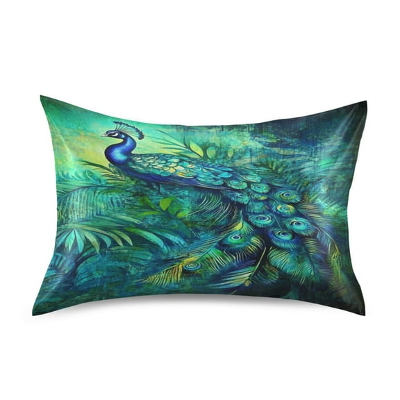 Elegant Peacock in Green Satin Pillowcase 20''x40'' Double-Sided Print Soft Wrinkle Resistant