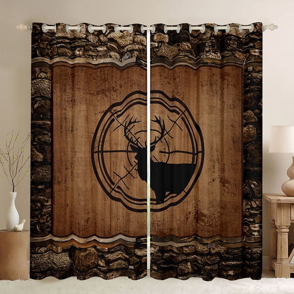 Homewish Deer Moose Elk Black Out Curtains, Jungle Hunting Wildlife Curtains Pack of 2 (42x63 Each), Southwestern Cabin Bedroom Curtains, Blackout Curtains Bedroom Decor