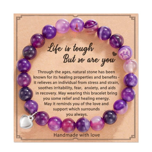 Xihbxyly Pulsera con Colgante de Amor, Cuentas de Piedra Natural, Tarjeta Curativa Incluida, Alivio Del Estrés y Equilibrio Del Estado de Ánimo, Estilo Versátil, Regalo Perfecto para Ella, Circunfere