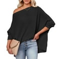 thumbnail image 5 of Baqcunre Womens Sweaters Womens Oversized One Shoulder Long Sleeve Blouse Pullover Tunic Sweaters Tops Tops For Women 2023 Hoodies For Women Black L, 5 of 9
