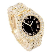 Charles Raymond Mens Blinged out Big Rocks Hip Hop with Roman Numerals Fully Iced Out Colorful Dial Wristwatch - ST10327 RN Single (Gold Black Panther)