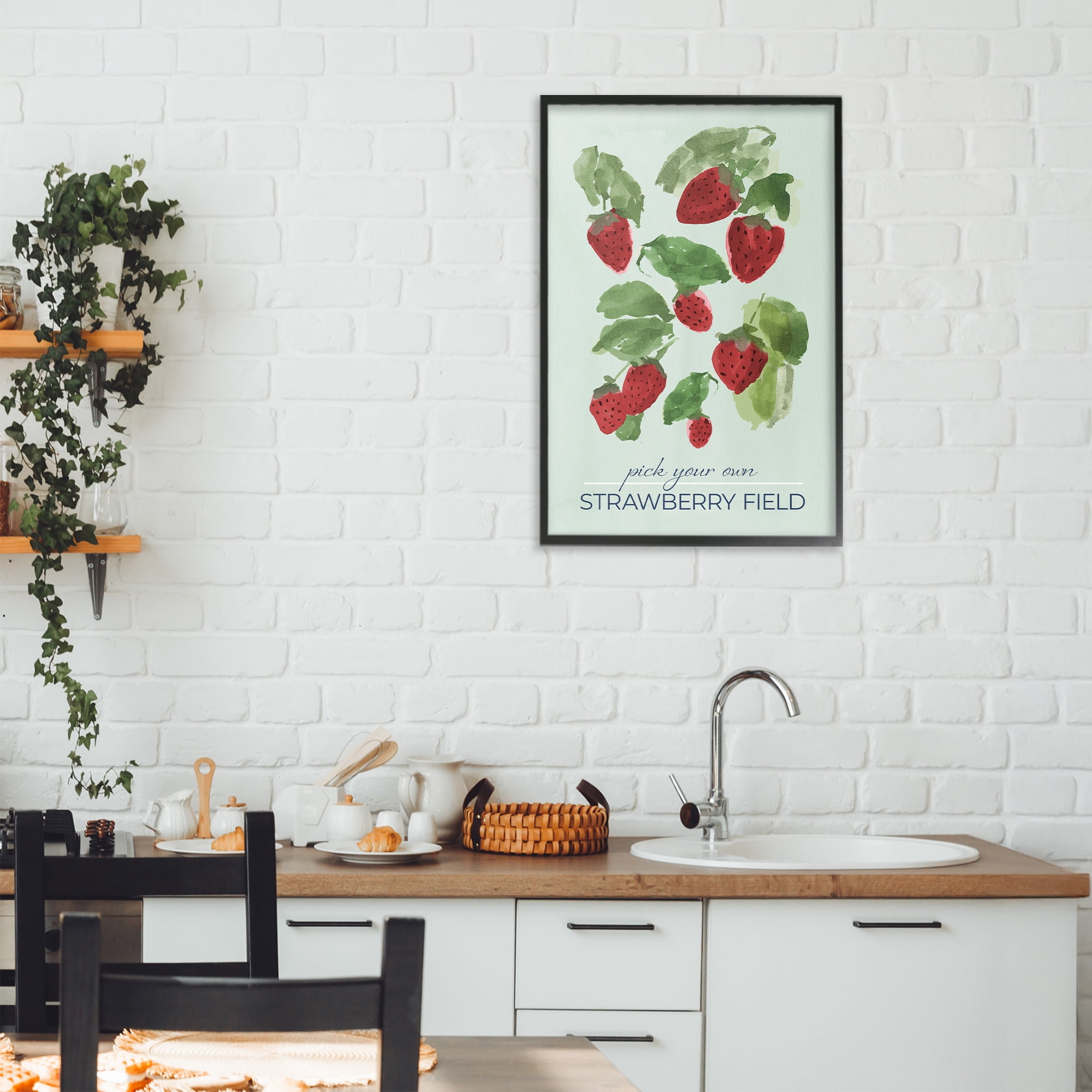 Stupell Industries Strawberry Field Pick Your Own Black Framed Giclee Art, design by Lucille Price