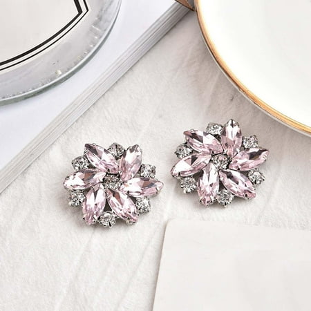 

2Pcs Elegant Rhinestone Shoe Clips Shoes Jewelry Decoration Wedding Crystal Shoe Buckle Heels Flower Decorative Removable for Sandals Pink