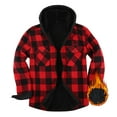 thumbnail image 7 of Huankd Mens Flannel Plaid Coral Fleece Lined Hooded Shirt Jacket Casual Long Sleeve Button Down Hoodie with Pockets Red 3XL, 7 of 7