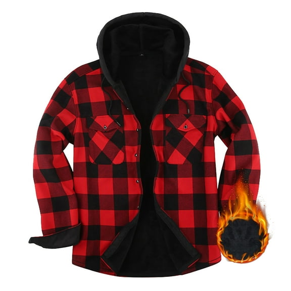 LNZGNM Fleece Jacket Men Sherpa Lined Thermal Plaid Shirt Jackets Button Thick Plaid Jackets Coat Winter Coats with Pocket, Red L