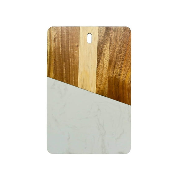 White Marble/Acacia Wood Rectangular Diagonal Board