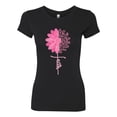 thumbnail image 2 of Wild Bobby, Faith Pink Ribbon Sunflower, Breast Cancer Awareness, Women Slim Fit Junior Tee, Black, Small, 2 of 5