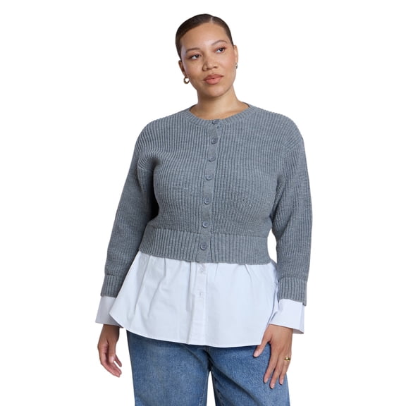 ELOQUII Women's Plus Size Cardigan Twofer Top
