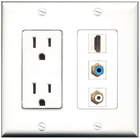 RiteAV - 15 Amp Power Outlet 1 Port HDMI 1 Port RCA White 1 Port RCA Blue Decorative Wall Plate
