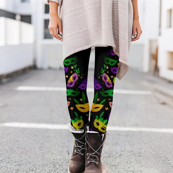 Gamivast Mardi Gras Leggings for Women Printed High Waisted Stretchy Yoga Pants Workout Tummy Control Soft Casual Pants Running Fashion Pants