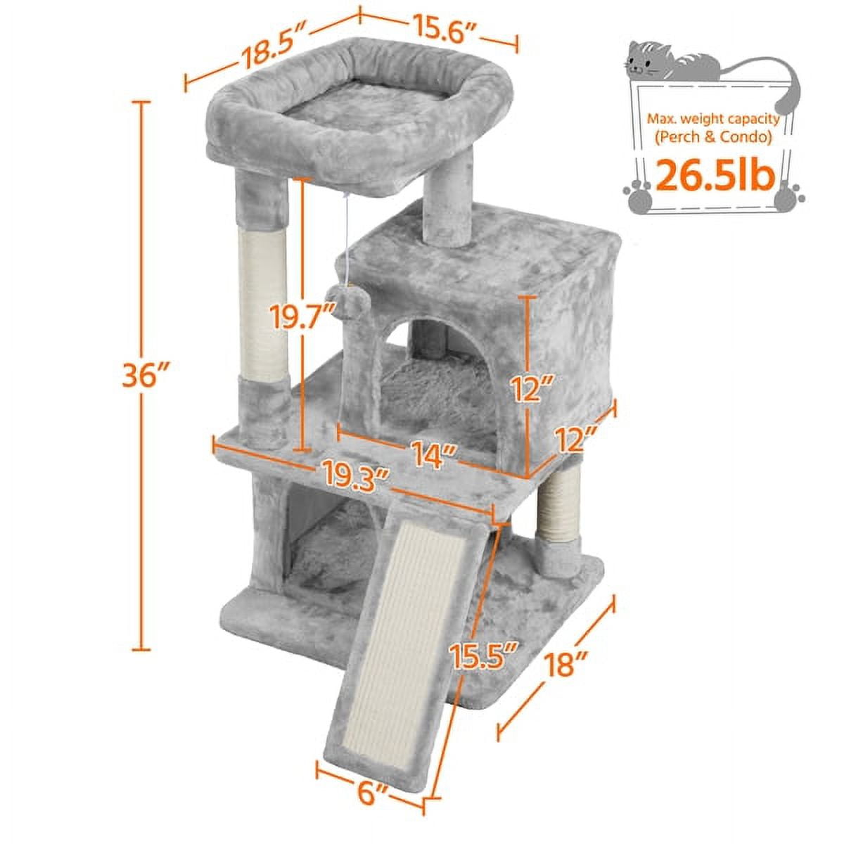Alden Design 36" Cat Tree with Condo and Scratching Post Tower, Dark Gray