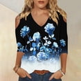 thumbnail image 2 of BangWanChi Womens Summer Tops with Sleeves Women's Fashionable Casual 3/4 Sleeve Off Shoulder V-neck Printed Top, 2 of 5