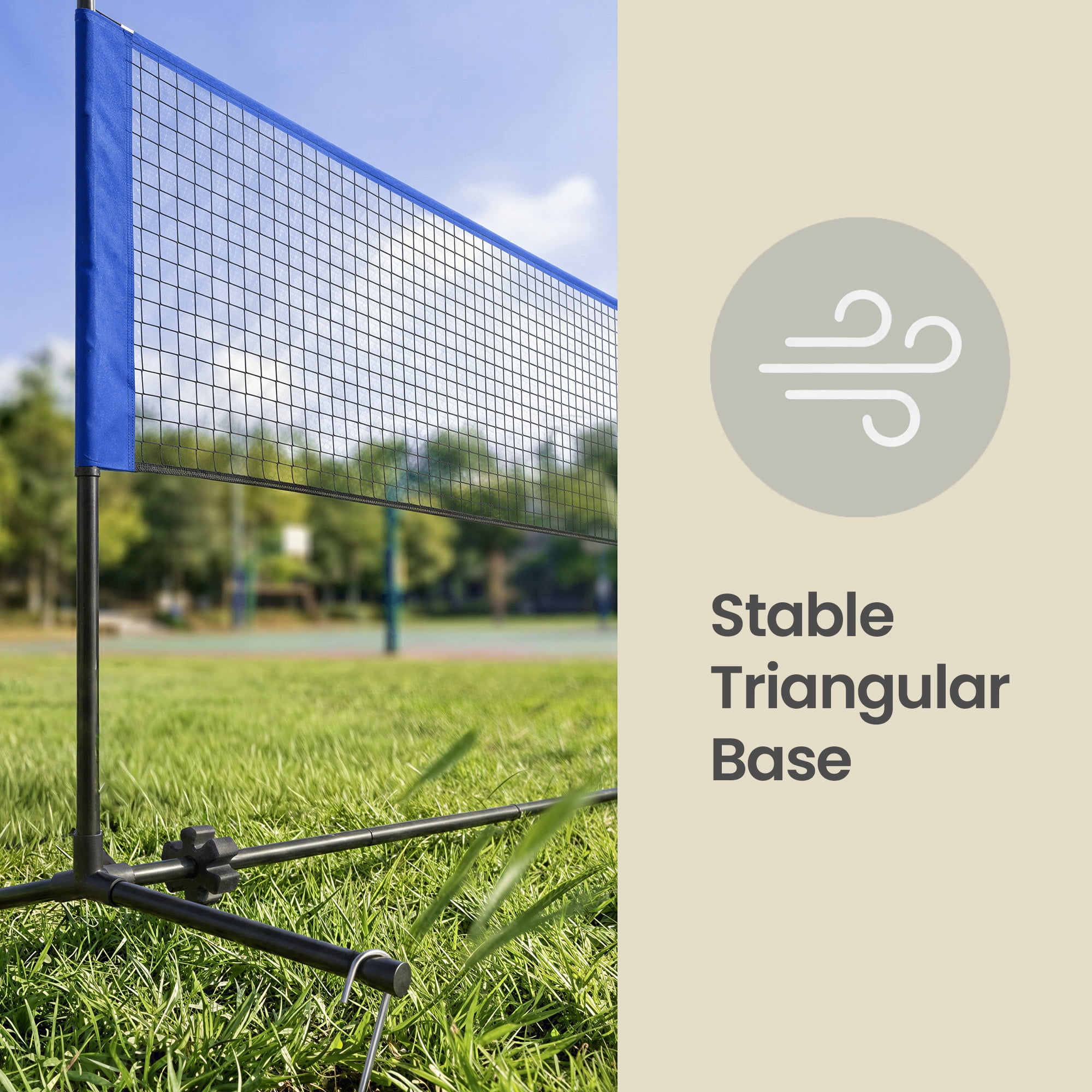 LEDREM Adjustable Sports Net for Badminton, Volleyball, Pickleball & Junior Tennis, 16.5ft Wide Portable Net System with Poles & Carry Bag, Blue