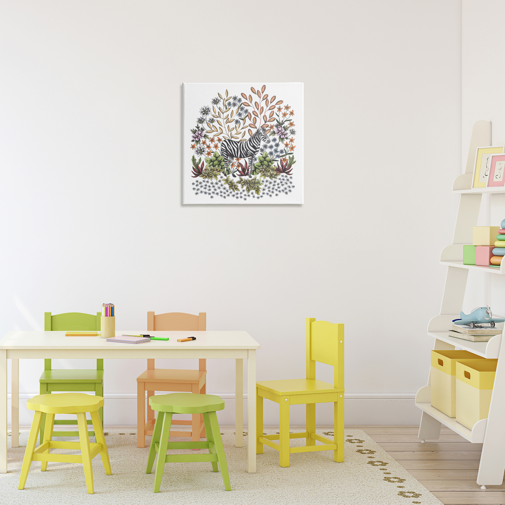 Jungle Wildlife Zebra Canvas Wall Art, design by Cecilia Battaini