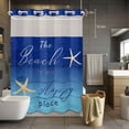 thumbnail image 2 of No Hook Shower Curtain with Snap in Liner, Ocean Happy Beach Place Words Waterproof Fabric Bathroom Curtain Mesh Top Window, Starfish Gradient Blue Wooden Shower Curtains 48x72in, 2 of 9