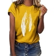 thumbnail image 2 of tklpehg Womens Short Sleeve Tops Summer Comfy Lightweight Shirts Leisure Loose Fit Crewneck Feather Print Tops Graphic Tees Yellow S, 2 of 6