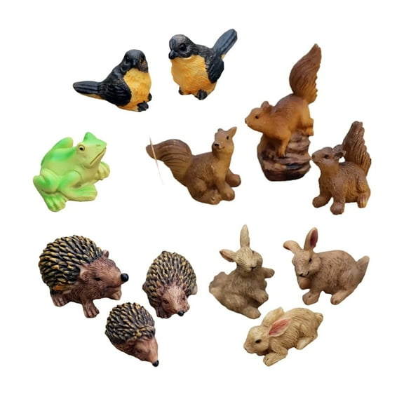 FairyCome Miniature Animals Resin Fairy Garden Squirrel Rabbit Bird Hedgehog Figurines, 12pcs