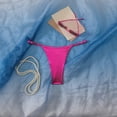 thumbnail image 2 of vigerkar Women's Metallic Bikini Bottoms Shiny Swimwear Bottom Low Waist Adjustable Waist Bathing Suit Thong (Hot Pink, S), 2 of 5